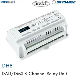 Skydance DH8 (DT7) Din Rail 8CH*16A DALI DMX RDM 8-Channel Relay Unit Controller Numeric Display DC100-240V For LED Lamp Lights