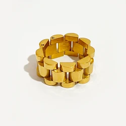 Peri'sbox Solid Gold Pvd Plated Bold Wide Thick Ring for Women Chunky Link Chain Stainless Steel Strap Finger Rings Jewelry