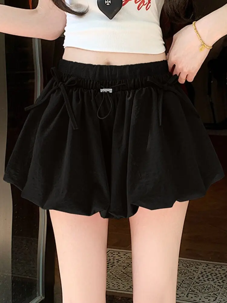 

Puffy Cloud Knot Shortie Skirt Women Summer High Waist A-Line Skirt Loose Fit Casual Color Skirt