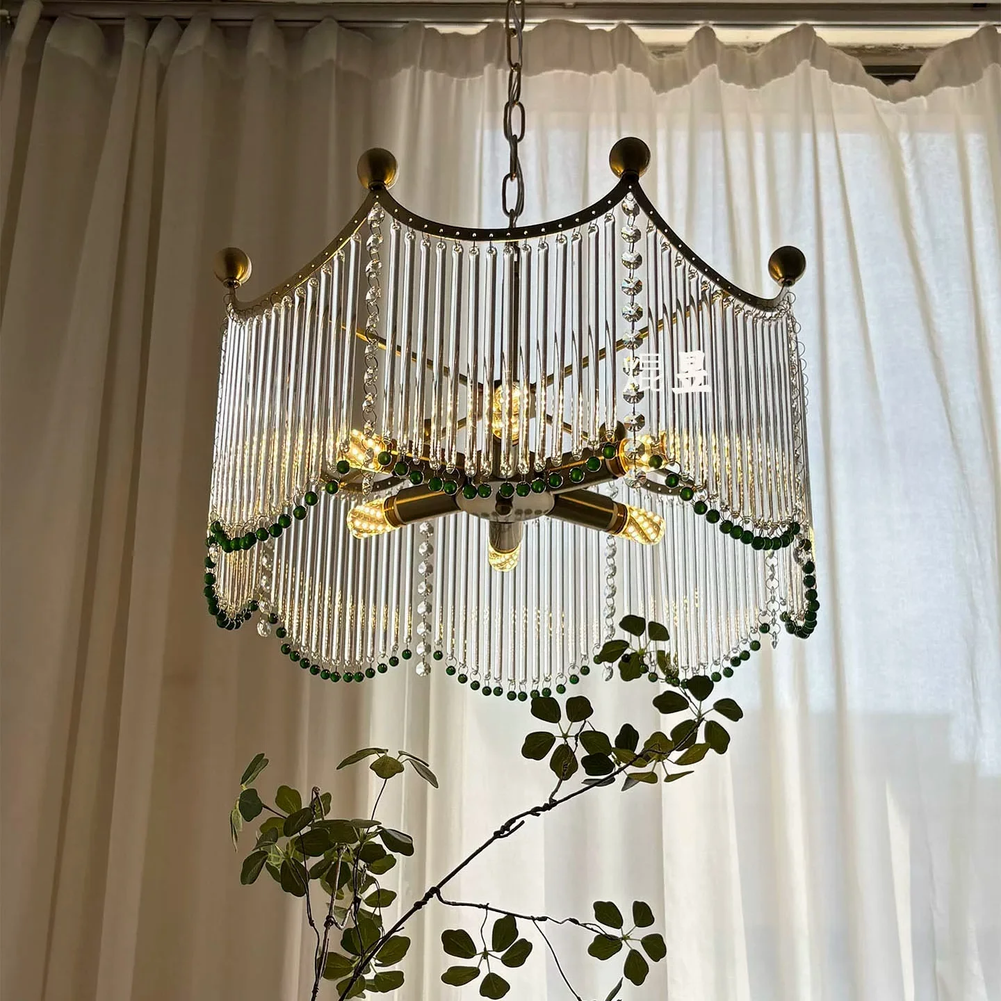 French retro glass strip crystal tassel bedroom chandelier Italian living room dining room study antique lamp