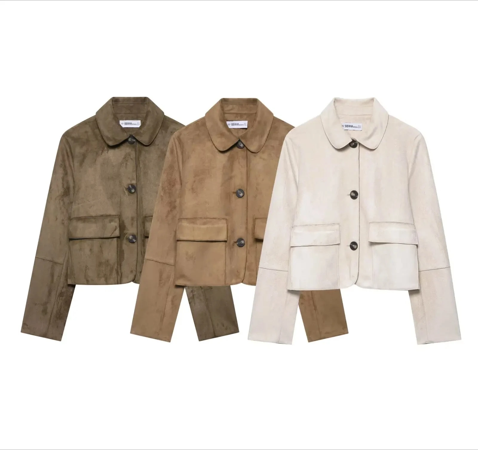 

Suede Jacket For Women's Autumn Short JacketsStreet Vintage Casual Pockets Coat Solid Lapel Long Sleeve Fashion