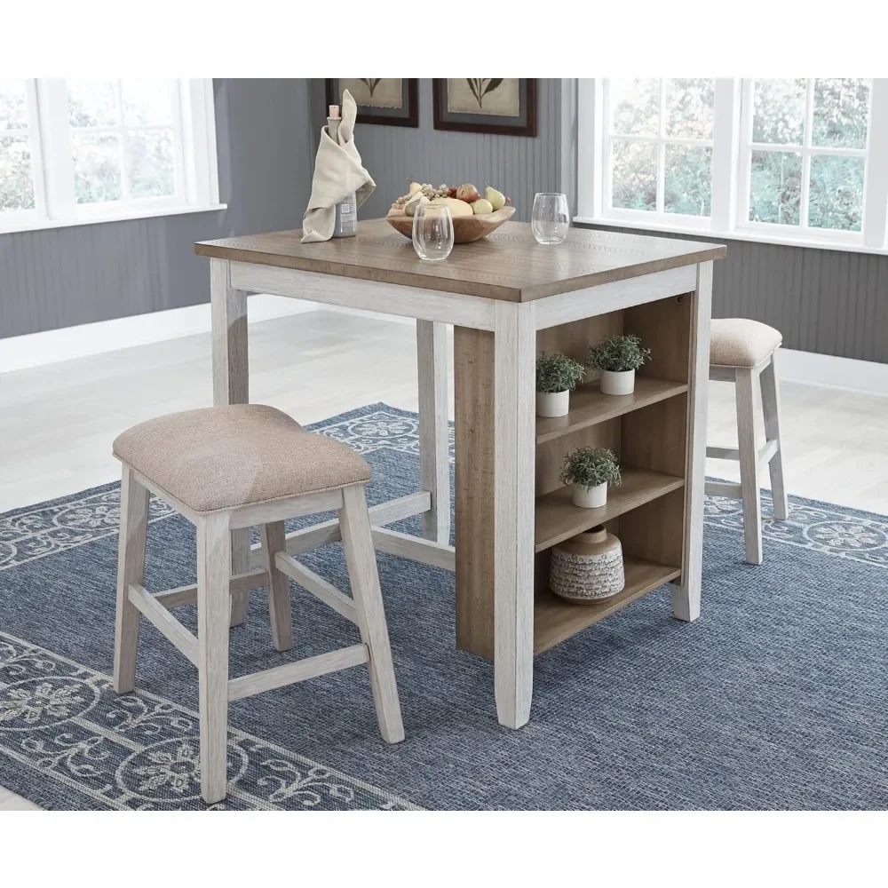 Ashley Skempton 3 Piece Counter Height Dining Set, Includes Table and 2 Barstools, Whitewash Bar Stools