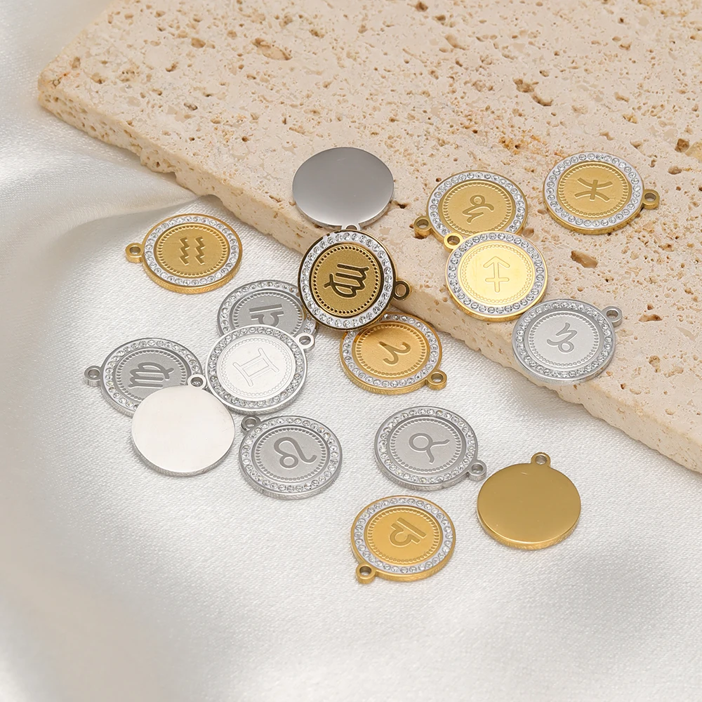 12 قطعة/المجموعة الفولاذ المقاوم للصدأ 12 الأبراج الزركون سحر DIY بها بنفسك النتائج مجوهرات قلادة المعلقات أساور أقراط صنع #5