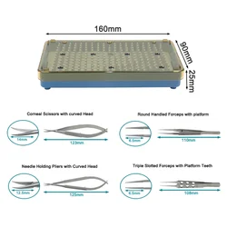 Eyelid Tools Set Needle Holder Forceps with Platform Corneal Scissors Sterilization Tray Box Ophthalmic Eye Instrument Stainless