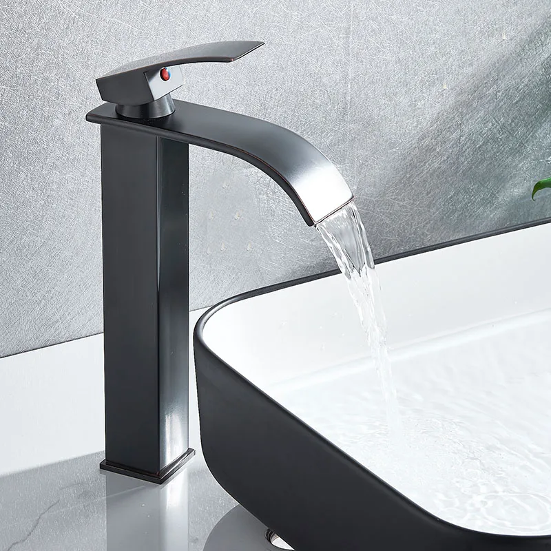 

Waterfall Black Higher Basin Wash Basin Bathroom Cabinet Faucet Bathroom Nordic Black Paint Single Hole Faucet