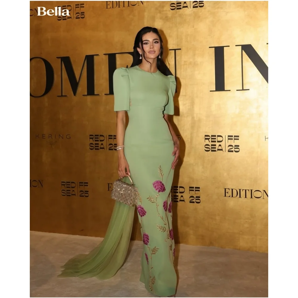Bella Customized Round neck Green Embroidered Mermaid Evening gown Gala Dress Hourglass Floor-length Wedding guest dress 2026
