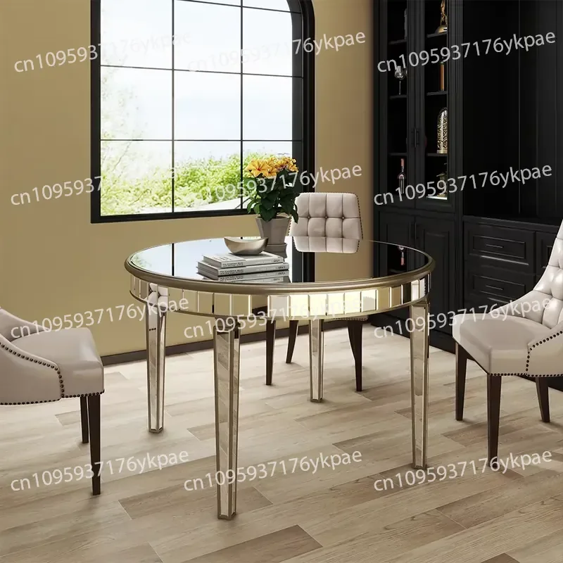 47-Inch Antique Round Glass Dining Table with Mirrored Top 4 Seats for An Elegant Dining Experience