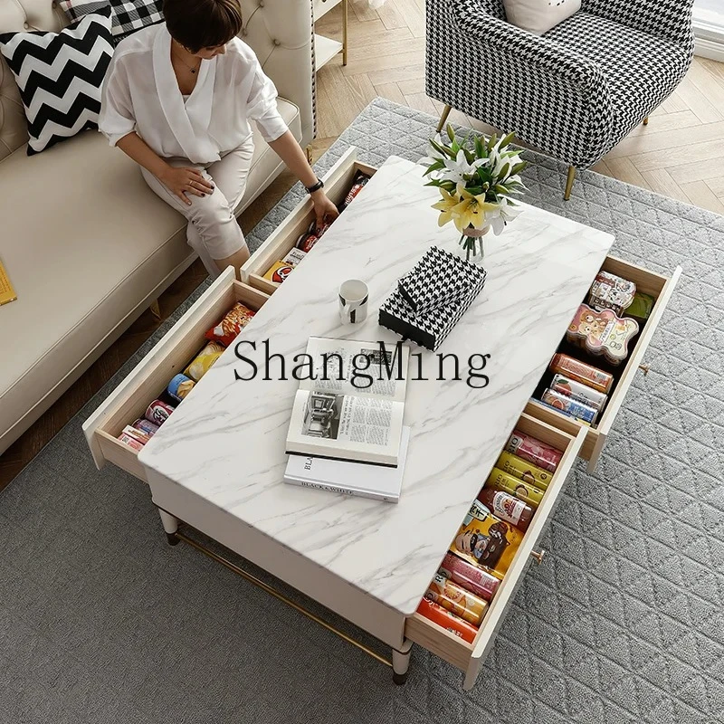 

FG premium exquisite light luxury post-modern living room coffee table marble pattern square white storage tea table