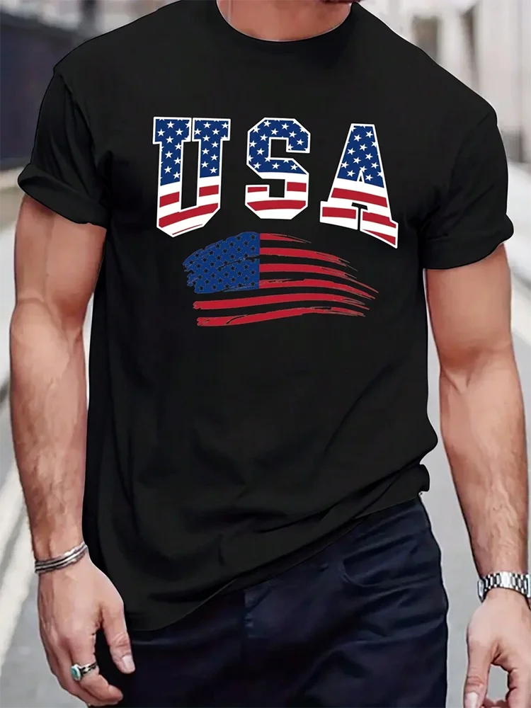 USA Flag Print Men's T-shirt Summer Daily Urban Fashion Men's T-shirt Street Casual Short-sleeved Top Travel Party Men's T-shirt