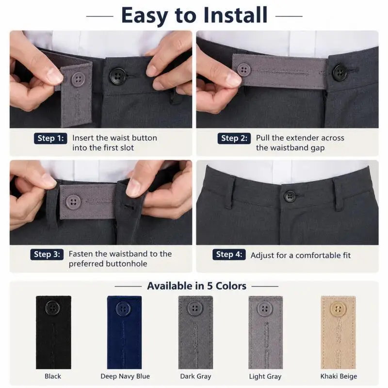 5/10 Stück Hosen-Taillenverlängerer, elastischer Bund, geeignet für Männer und Frauen, Stretch-Taillenverlängerer, Jeans-Knopf – Detail 4