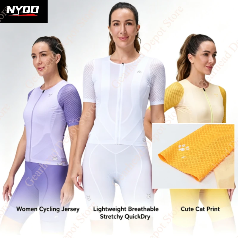 

Women Lightweight Breathable Stretchy QuickDry Short Sleeve Cycling Jersey Cute Cat Print Road Bike Bicycle Riding Top