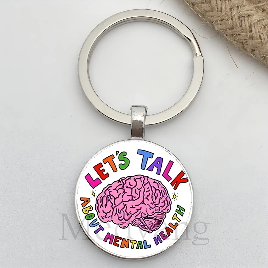 Creative mental health keychain focusing on mental health issues photos glass keychain gift from a psychologist