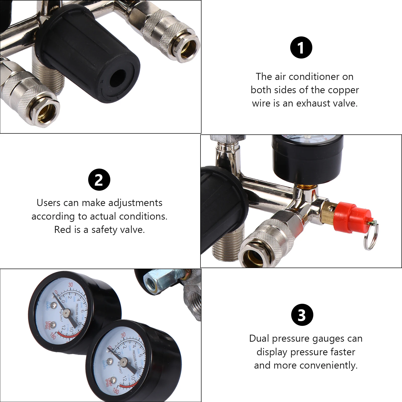 

Dual Pressure Gauges Switch Valve Assembly Durable Plastic Zinc Alloy Copper Regulator Air Compressor Bracket Gauge