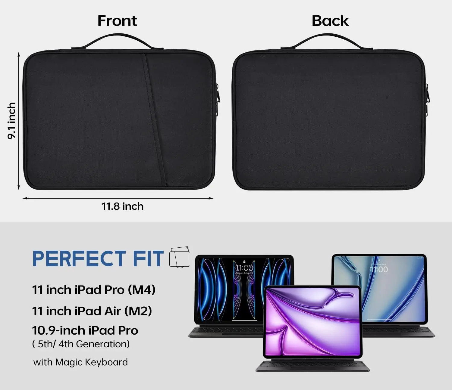 حافظة لجهاز iPad مقاس 9-11 بوصة، حقيبة حمل للسفر لجهاز iPad Pro M4 وiPad Air M2 M3(2025)، غطاء حقيبة بمقبض iPad 11 بوصة A16