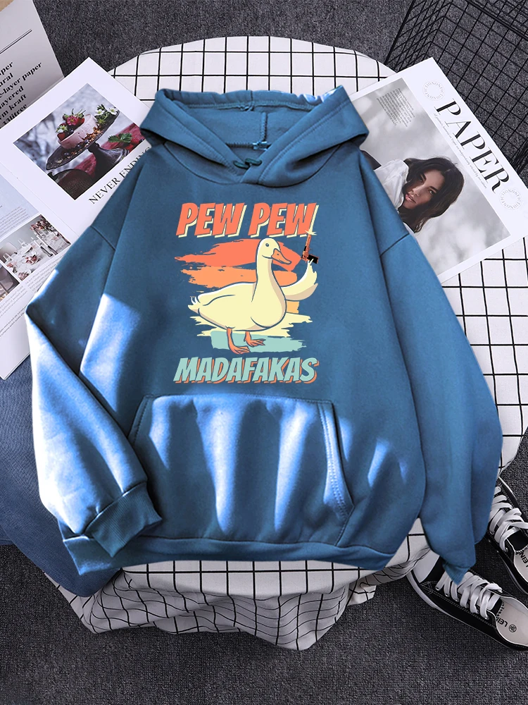 Pew Pew Madafakas Funny Goose Prints Mens Hooded Hooded Loose Sweatwear Fashion Comfortable Sweatshirt Autumn Aesthetic Clothes