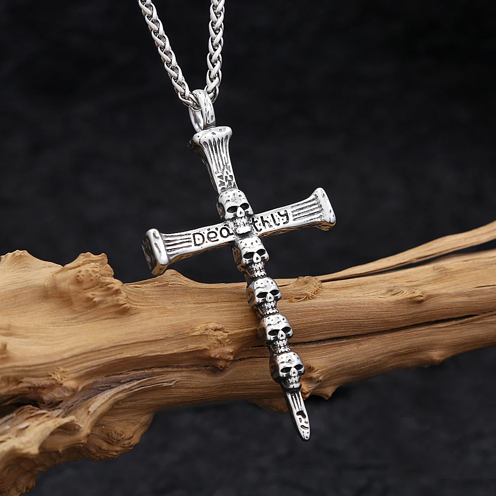 

Punk Skeleton Cross Pendant Stainless Steel Gothic Skull Necklace For Men Women Unique Biker Amulet Jewelry Gifts Dropshipping