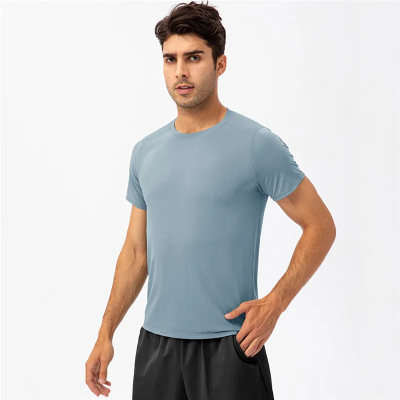 Solid Color Men Sport Short Sleeve Loose Round Neck Yoga T-shirt  Fitness Vest Comprehensivetraining Jog Quick-drying Breathable