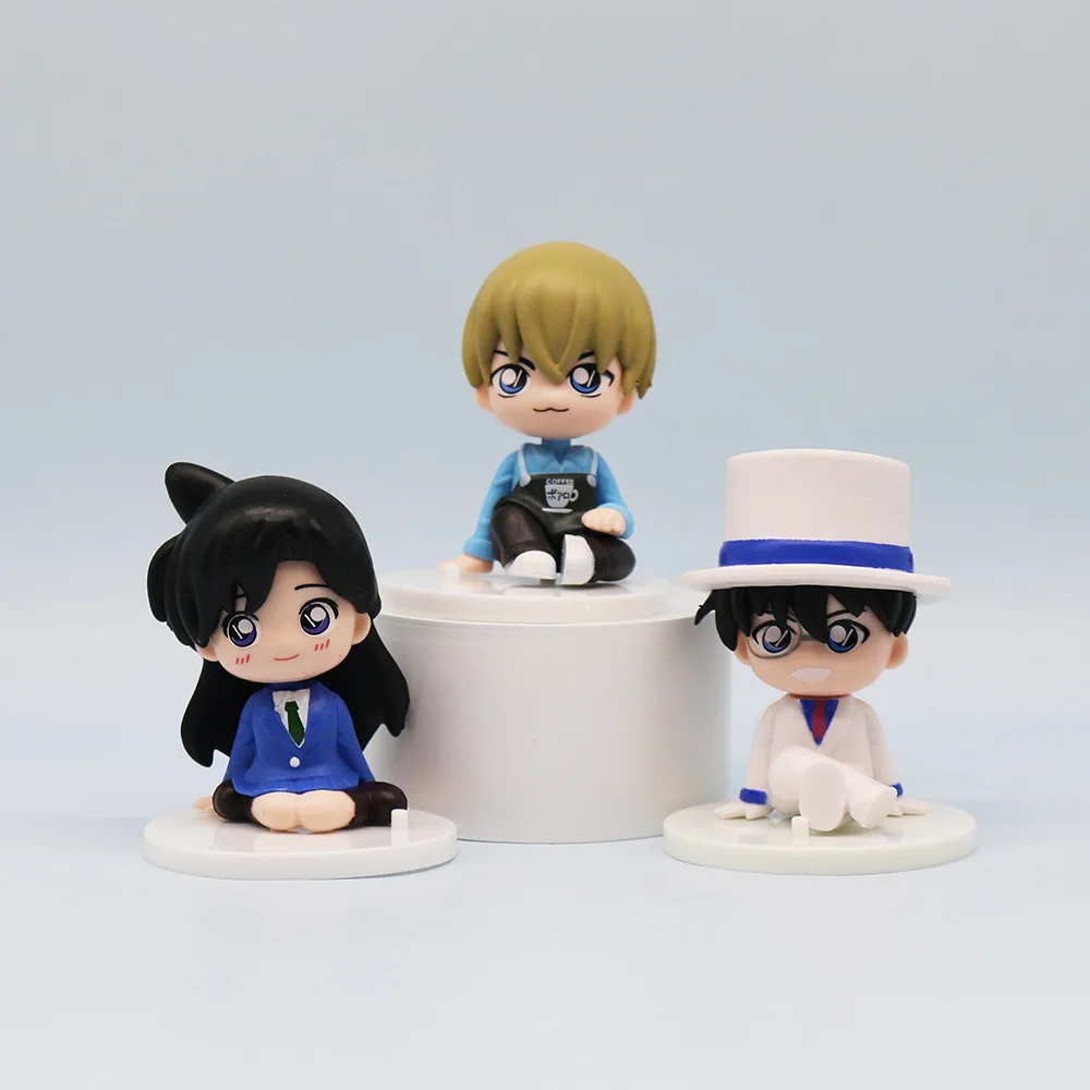 8 pçs/set Anime Detetive Conan kawaii q-versão Postura sentada Figura de ação PVC Modelo Brinquedos boneca Ornamentos de carro Presente colecionável