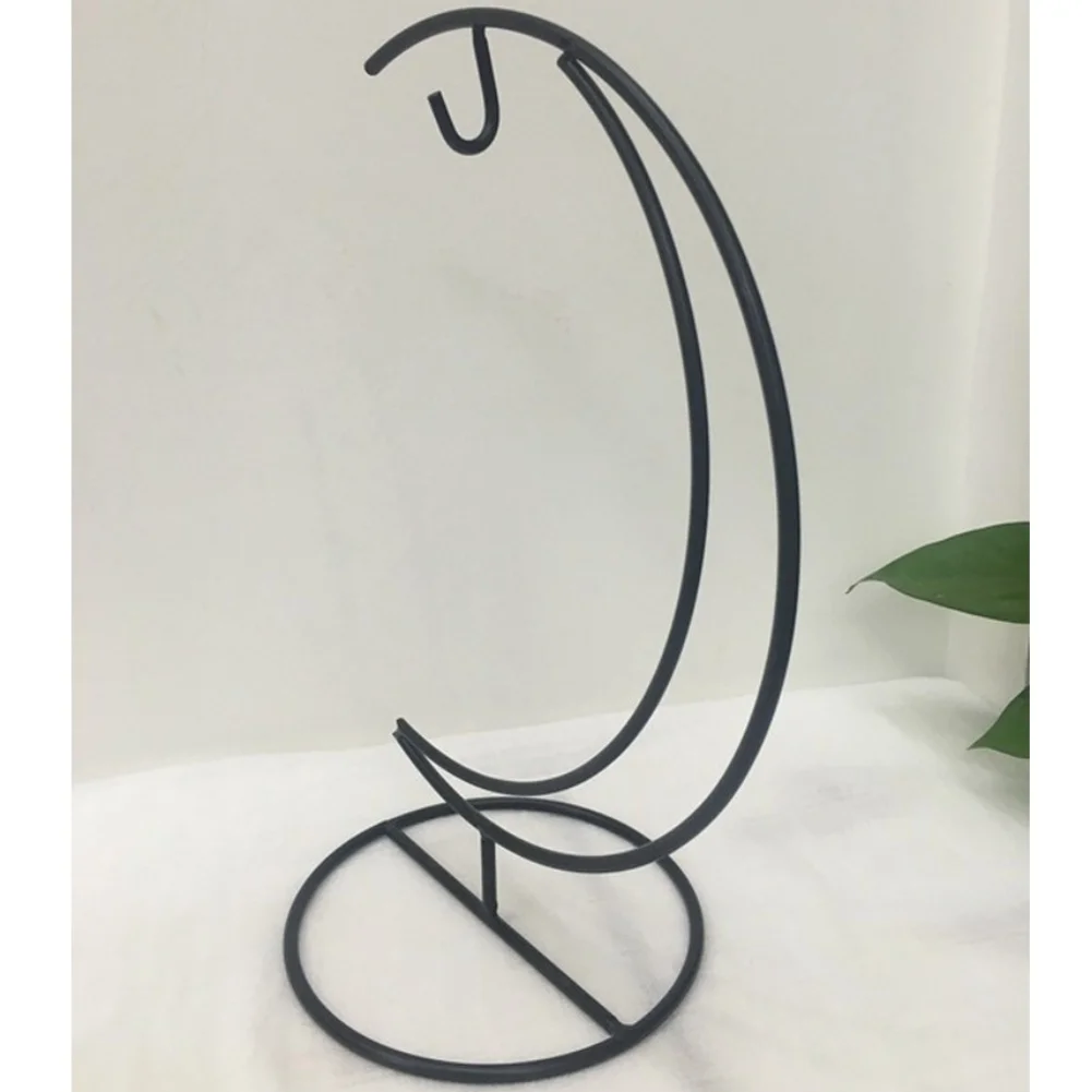 Moon Shape Miniature Landscape Hanging Stand for Plants and Moon Lamp Holder Black Iron Frame 24.5cm Height 12cm Diameter