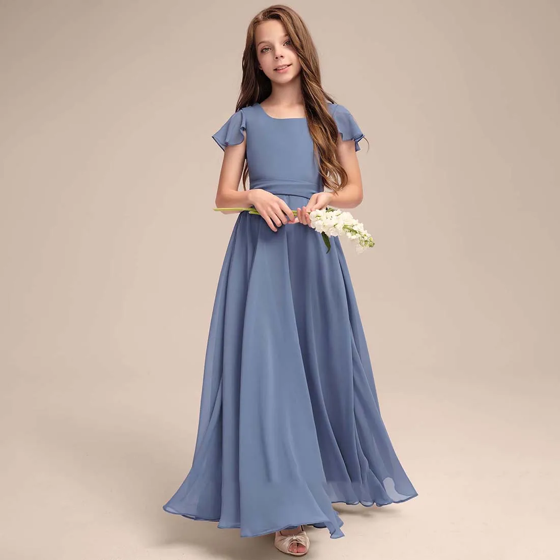 

YZYmanualroom Chiffon Junior Bridesmaid Dress A-line Customize Square Floor-Length 2-15T