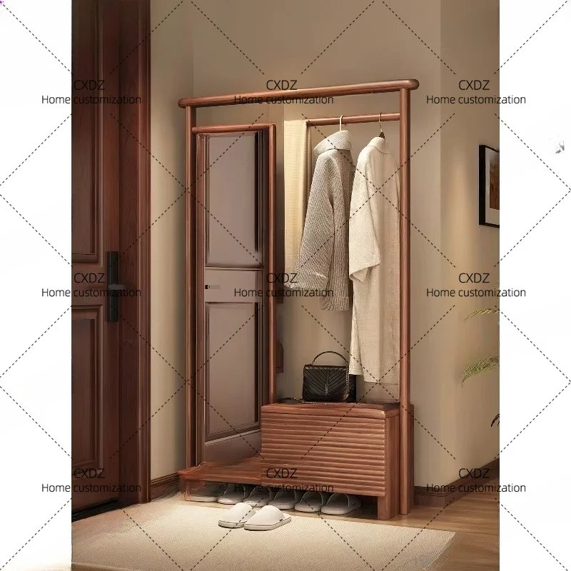 XXSolid wood full-length mirror hanging hanger integrated floor-to-ceiling bedroom simple coat rack full-body fitting mirror