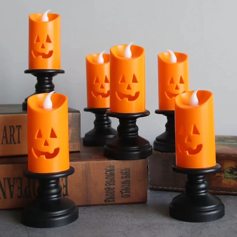 Decorazione di Halloween Jack-o '-lantern Candeliere a LED Decorazione da tavolo Puntelli per layout del sito Luce di candela di Halloween