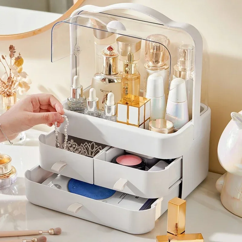 

Cosmetics Receiving Box Dust-Proof Desktop Makeup Organizer with Drawer for Skin Care Products Household Desktop Storage 화장품 수납함