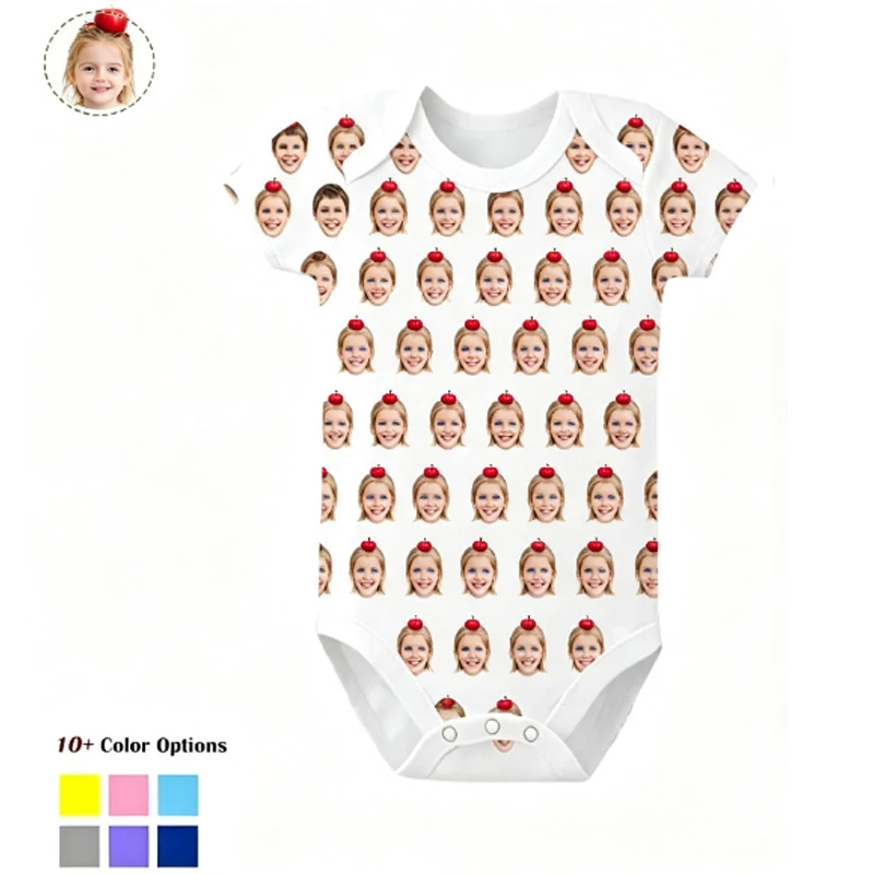 Custom All Over Print Baby Bodysuit, 3Pcs set Personalized Face Photo Onesie , Soft Cotton Romper for 0-24M Baby Shower Gift