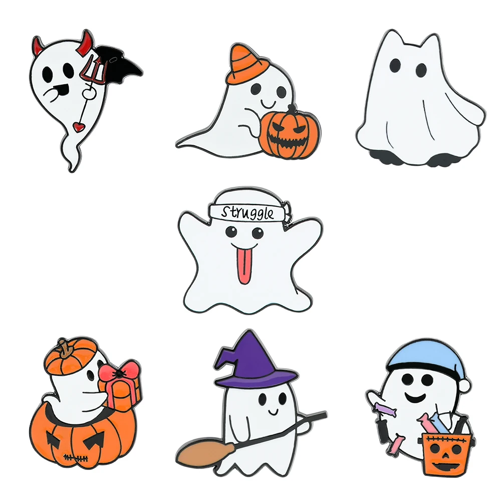 Épingles en Émail Fantôme et Citrouille d'Halloween, Broche Spectre pour Vêtements, Sac à Dos, Accessoires Amusants, Vente en Gros