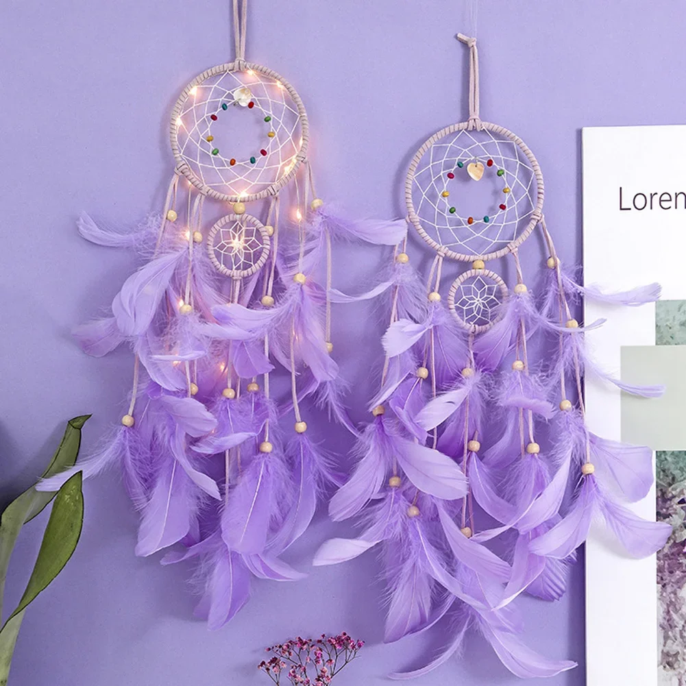 Creative Dreamcatcher Pendant Dream Catcher with LED Light Wall Hanging Wind Chimes Home Bedroom Wall Decoration for Gift