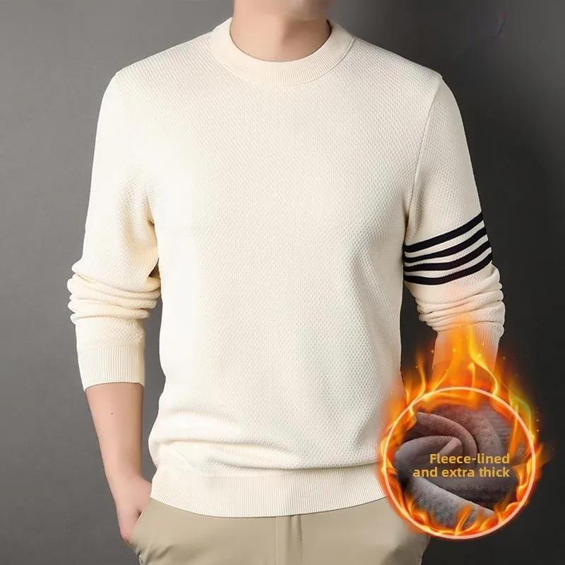 

Pierre Cardin Men's Silk Fce Lined Thiened Long Sve round Ne Knitwear Busin Casual Autumn Winter Base Layer T-irt