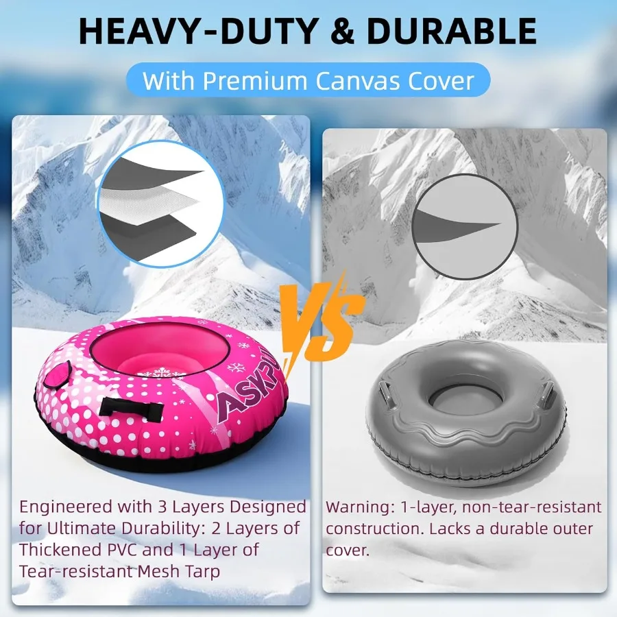 أنبوب ثلج قابل للنفخ مزلجة أنابيب ثلج شديدة التحمل للتزلج مع غطاء قماش ممتاز للبالغين ألعاب ثلج خارجية شتوية هدية #4