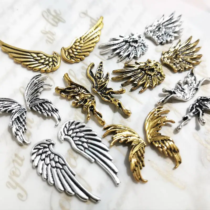 5 Pairs Alloy Feather Nail Art Charms Wings Accessories Parts Large Size Nails Decoration Supplies Material Manicure Design Tool