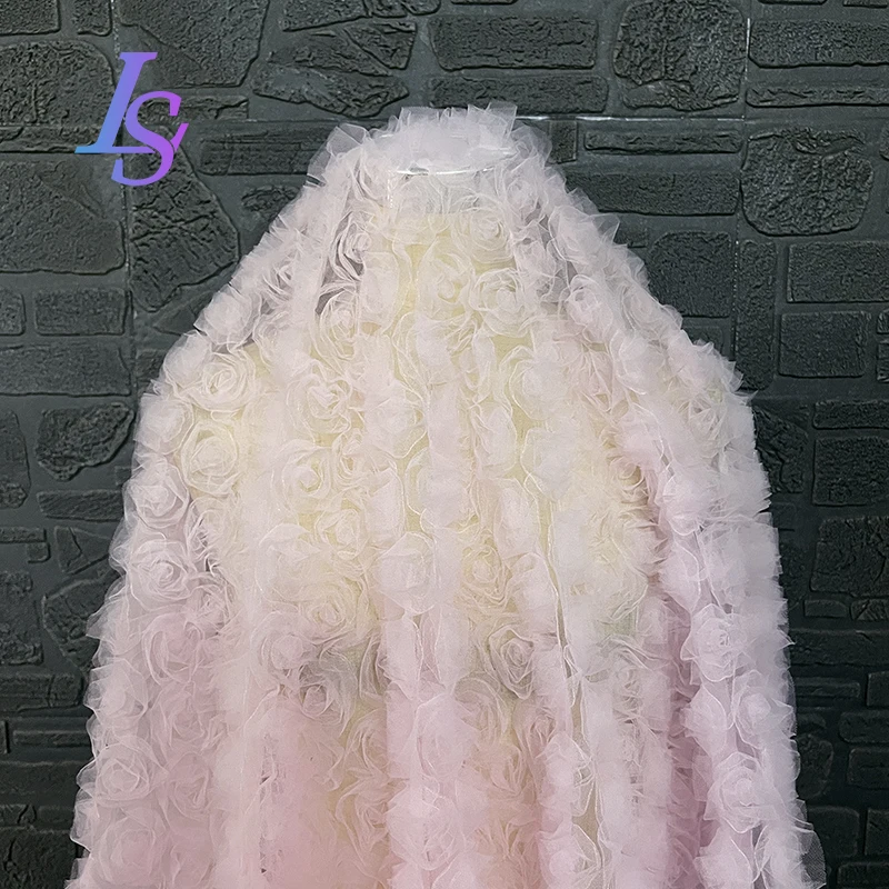 Mesh Fabric Pink Rose Wedding Dress Clothing Designer Wholesale Cloth Apparel Sewing By Meters Diy Polyester Material