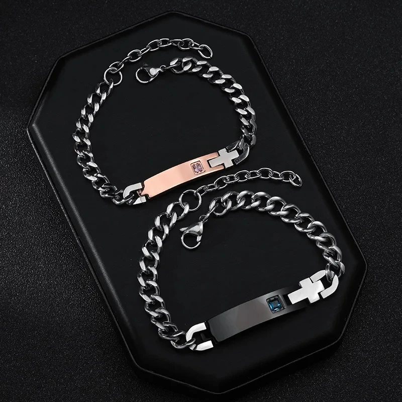 

Customized Personalized Stainless Steel Engrave Name DIY Bracelets Men Women Boutique Carved Valentine Day Jewelry Birthday Gift