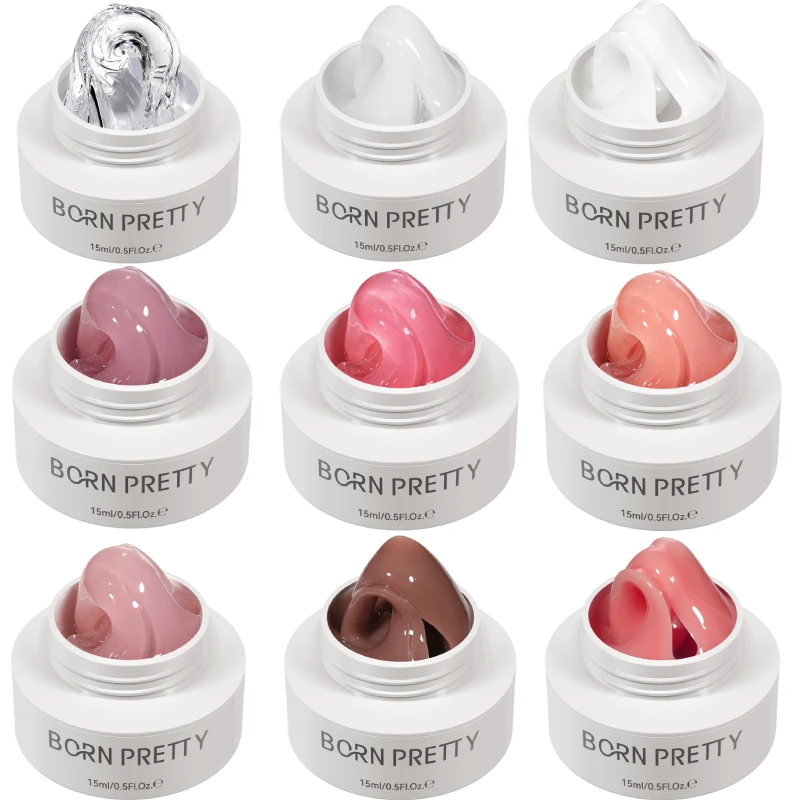 BORN PRETTY 15ml Milky White Hard Gel Jelly Nail Extension Gel Nail Polish Clear Acrylic Nail Color Soak Off UV Construction Gel