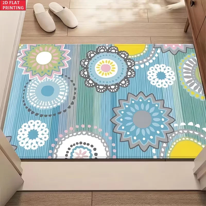 Nordische Blumen-Geometrie-Druck Fußmatte Rutschfeste Saugfähige Bodenmatte Pastell-Stil Küchenteppich