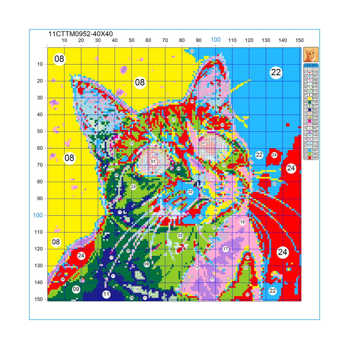 1PC 40X40CM/15.74in ,11CT/14CT print cross stitch DIY kit New Year gift beginner's relaxed embroidery set ,Cute Orange Cat