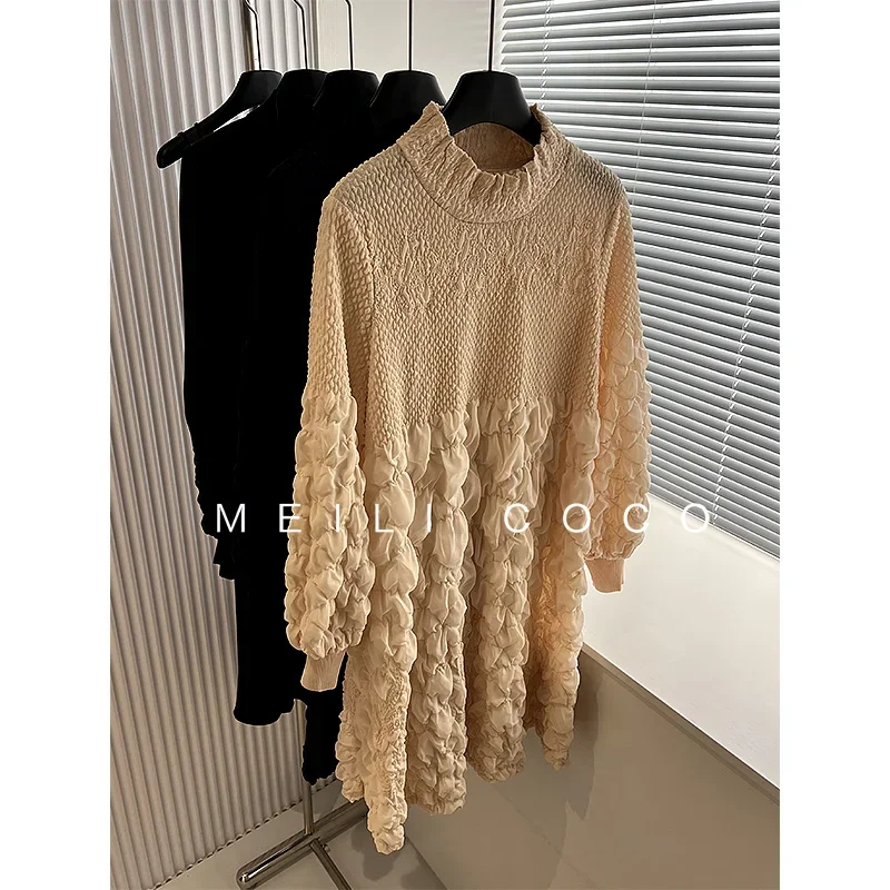 YUDX Pleated French High Quality Vintage Women\'s Dress 2024 Autumn New Solid Slim Fashion Temperament Loose Plus Size Long Skirt
