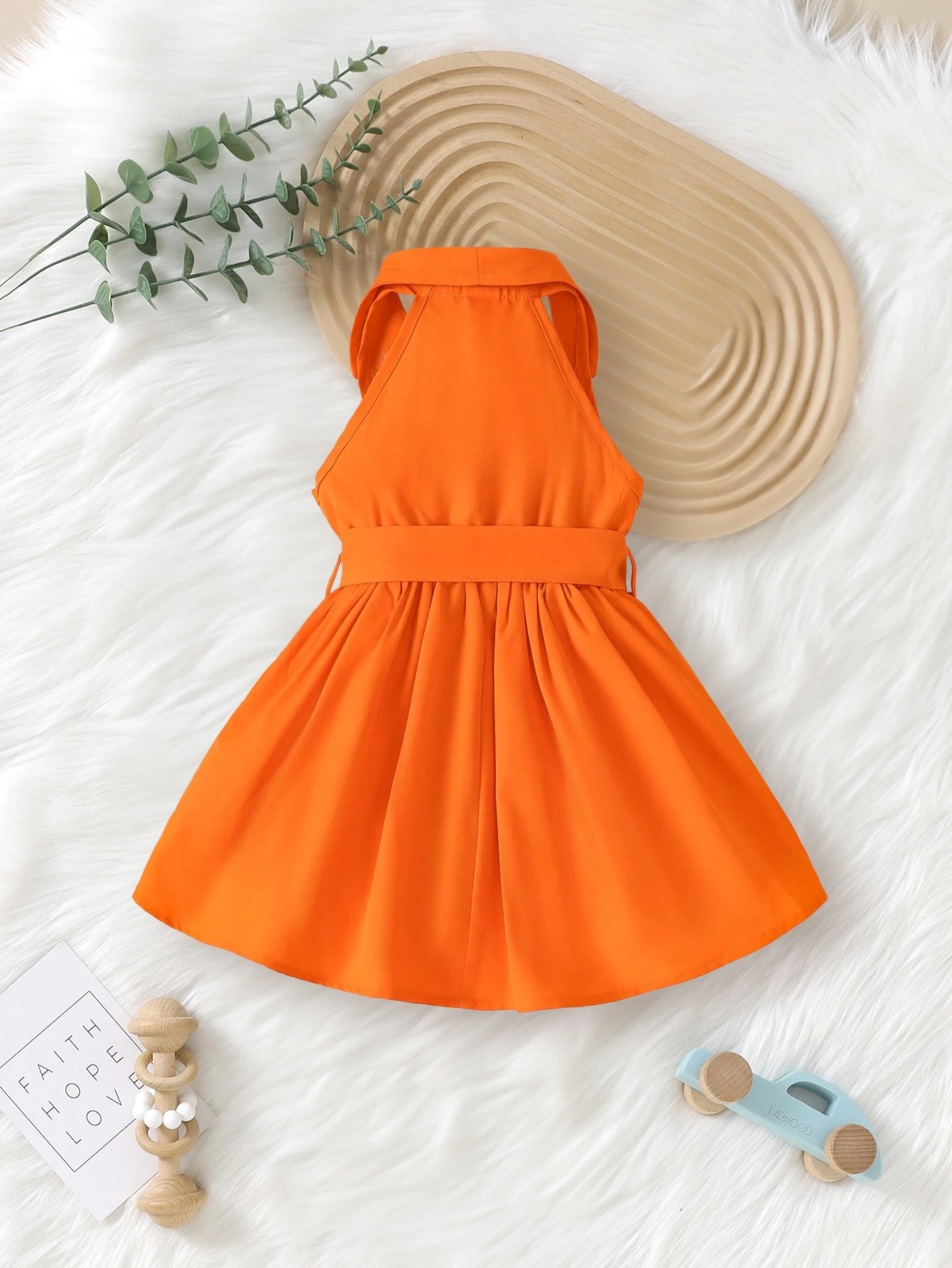 Infant & Toddler\'s Retro Style Sleeveless Dress, Casual Solid Color Dress, Baby Girl\'s Clothing For Summer