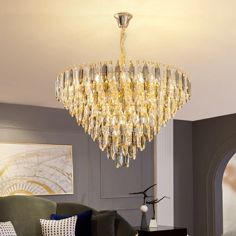 Luz de suelo superior, candelabro de cristal de lujo, ambiente moderno y sencillo, lámpara principal redonda para sala de estar, lámparas para escalera y villa