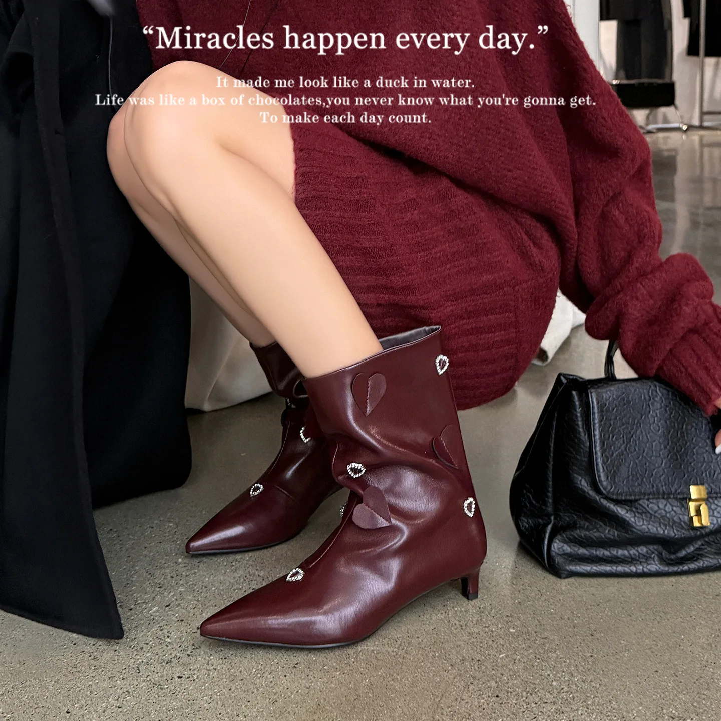 2026 new autumn winter women ankle boots natural leather 22-25cm split leather+fabric+pigskin pointed toe women short boots