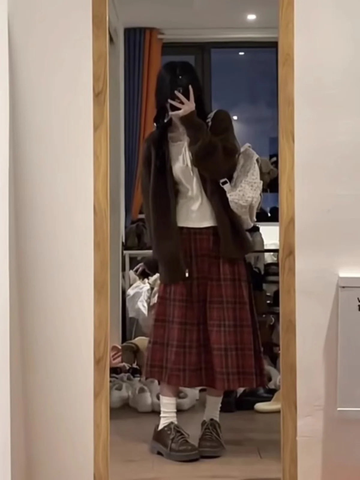 

Ретро-юбка А-силуэта в красную клетку для женщин, осенне-зимняя, с высокой талией, стройнящая, универсальная