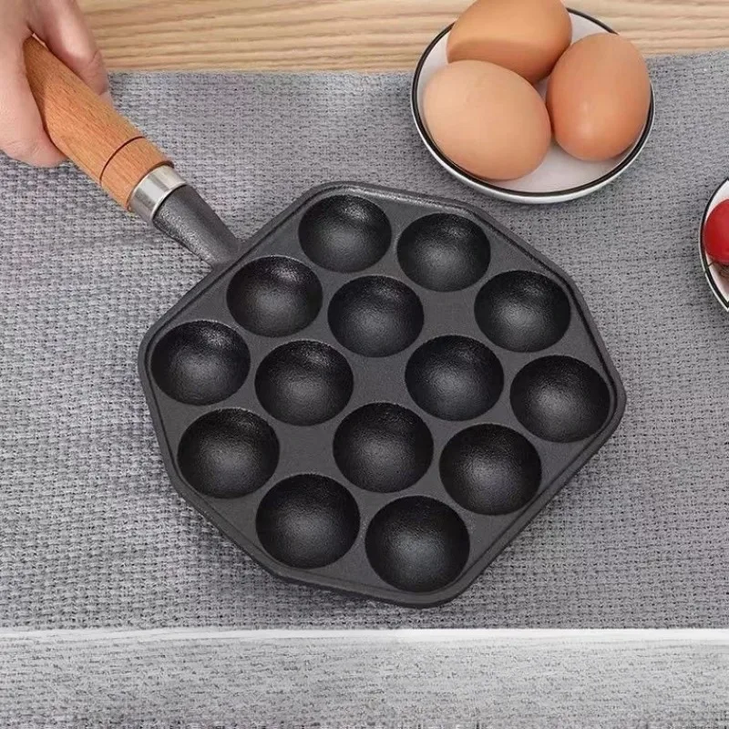 Baking Takoyaki Pan 14 Holes Gift Pancake Silicone Brush With Forks Home Kitchen Professional Induction Cast Iron Gas Stove view 4