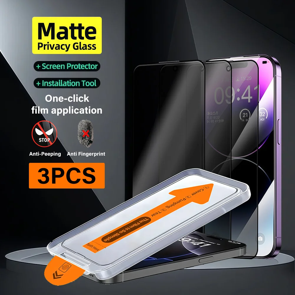 

3 шт. для iPhone 16 15 14 13 12 11 Pro Max Mini 16E X XS Max XR Установка без пыли Защитная пленка для экрана Антишпионское стекло