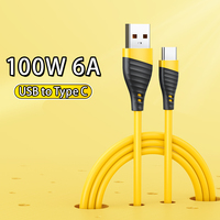 120W 6A USB Type C Fast Charging Data Cable Soft Liquid Rubber  Android Phone Charger Data Transfer Cord USB A to Type C