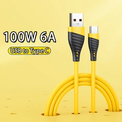 120W 6A USB Type C Fast Charging Data Cable Soft Liquid Rubber Android Phone Charger Data Transfer Cord USB A to Type C
