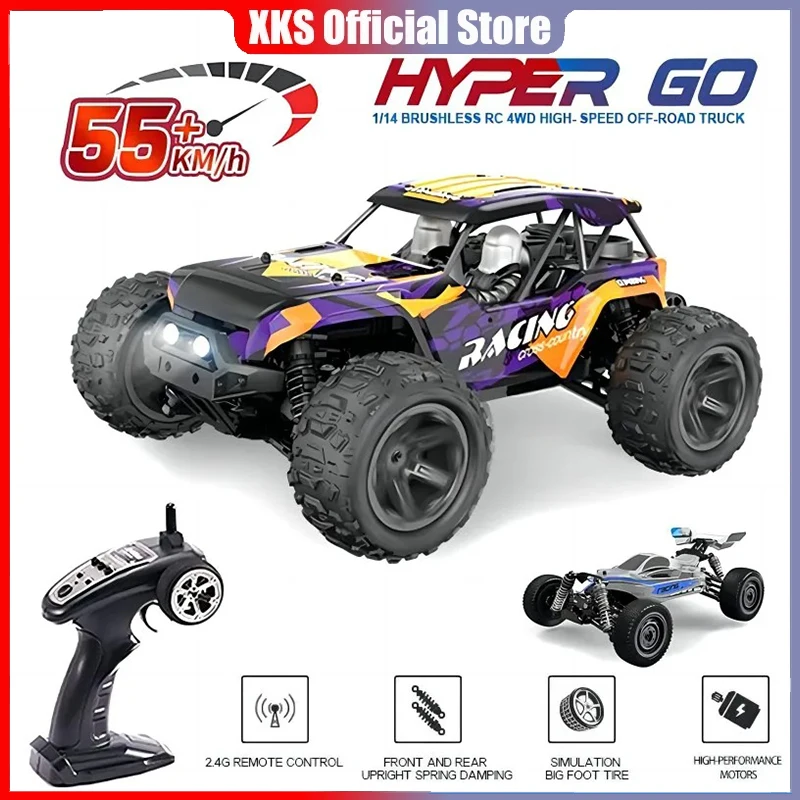 1:14 55km/h Brushless RC Drift Car With LED Lights 4WD Electric High Speed Racing Remote Control Monster Truck for Kids Adults