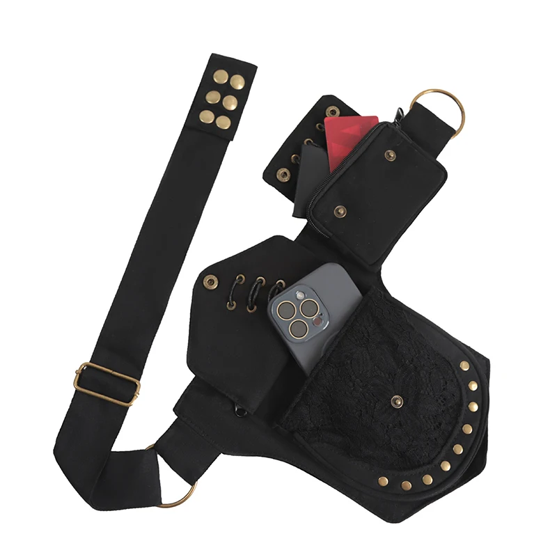 Multifunktionale Hüfttasche, Unisex-Handytasche mit Metallnieten und verstellbarem Gürtel, Beintasche, Outdoor-Hüfttasche für Damen, Edgy Purse – Detail 2