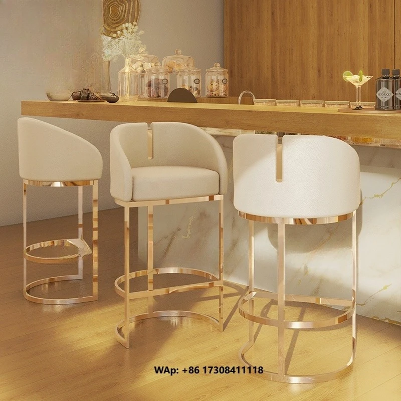 Contemporary High Quality White Velvet Upholstered Gold Bar Chair Modern Commercial Furniture for Home Bar & Kitchen Counter